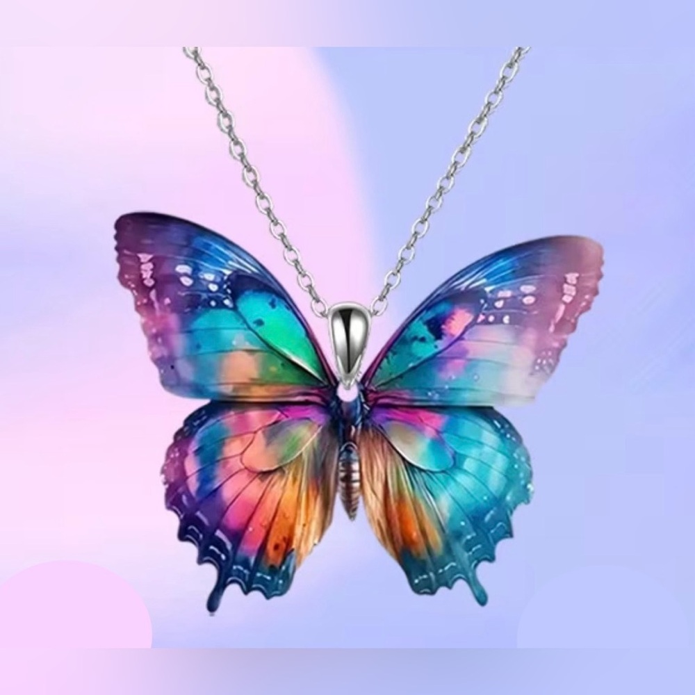 Multicolor Butterfly Pendant Necklace - Women Jewelry